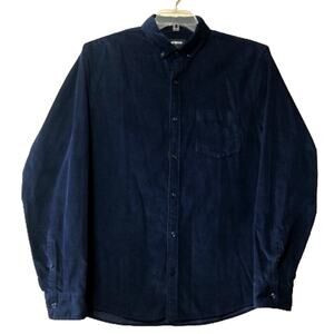 Express Solid Corduroy Button Down Casual Shirt Top Navy Blue Academia 17-171/2